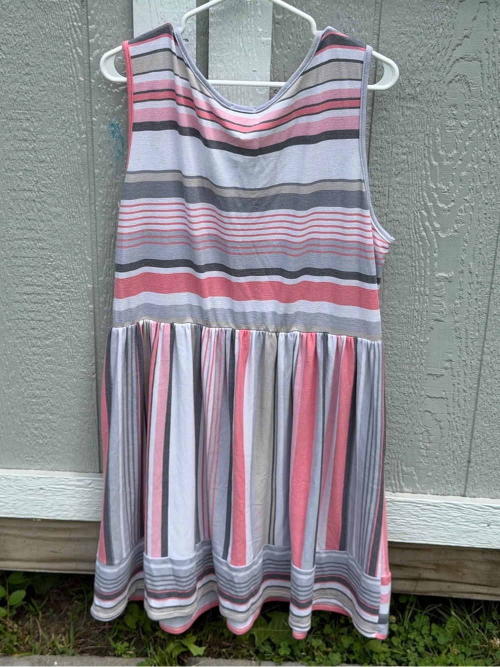 NEW!! 3XL - Lovely Melody Pink, Gray & White Striped Swing Dress - Picture 2 of 3
